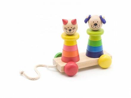 Деревянная игрушка – Пирамидка-каталка - Кот и собака 